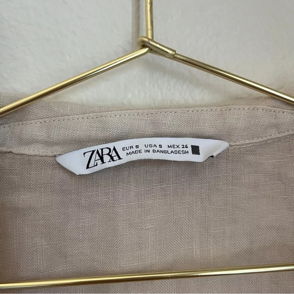 Zara Linen Fringe Bell Sleeve Button Down in Beige - Picture 6 of 6